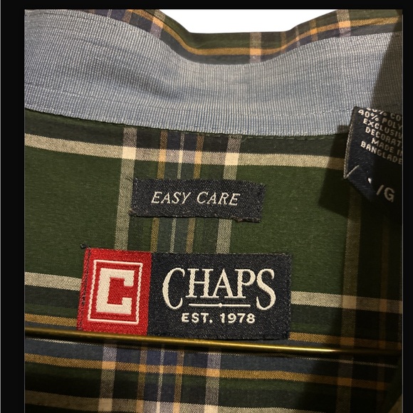 Chaps Easy Care Men's Size L Green/Blue Plaid Long Sleeve Button Down Shirt - Picture 8 of 10